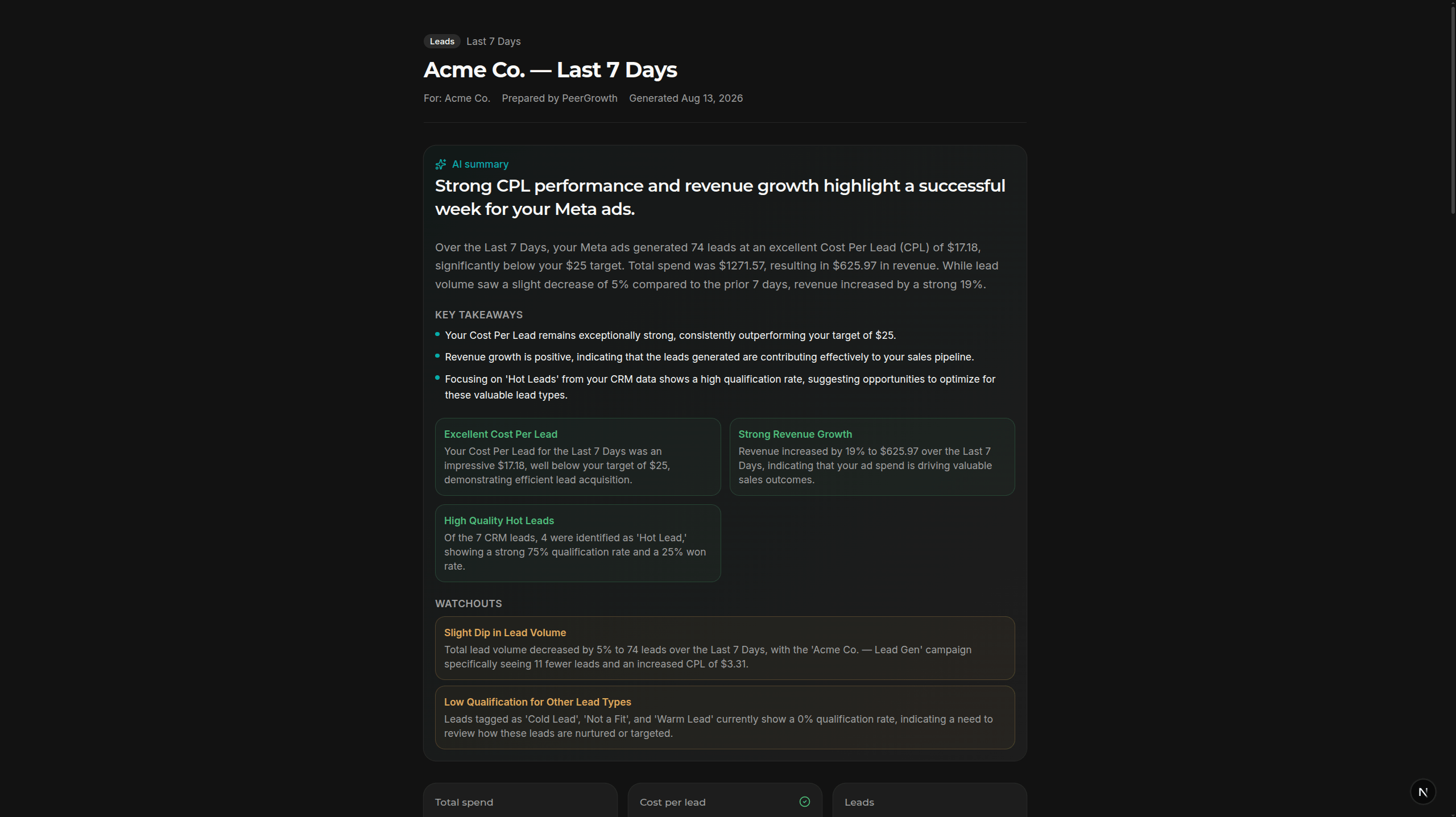 Peergrowth Pulse client report view
